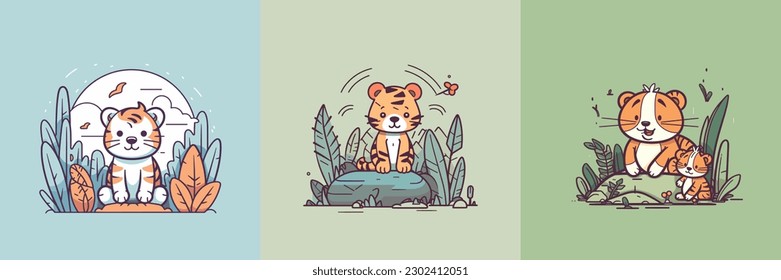 This cute kawaii tiger cartoon illustration is sure to bring a smile to anyone's face with its adorable expression and soft colors