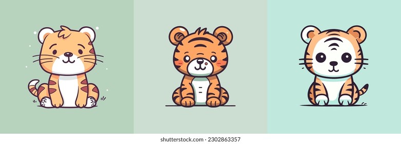 This cute kawaii tiger cartoon illustration is sure to bring a smile to anyone's face with its adorable expression and soft colors