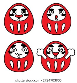 This is a cute lucky charm character illustration of a set of four daruma dolls with different expressions.