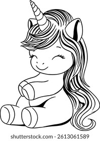 This is a cute, magical unicorn with a sparkly horn and fluffy mane. Color it with your favorite bright colors and make it shine like a rainbow