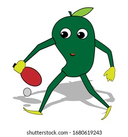 This is a cute Mango cartoon character doing softball playing ping pong ball
