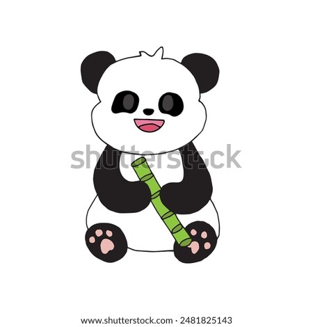 This cute panda is having fun carrying his favorite bamboo!  Life in the forest is full of happiness and simple pleasures.