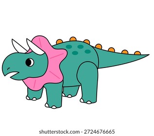 Esta es una linda ilustración de un dinosaurio con cuernos y un collar.