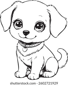 This cute puppy, drawn in doodle style, looks charming and playful. It is drawn with simple, slightly careless lines, which gives the drawing lightness and funny dynamics.
