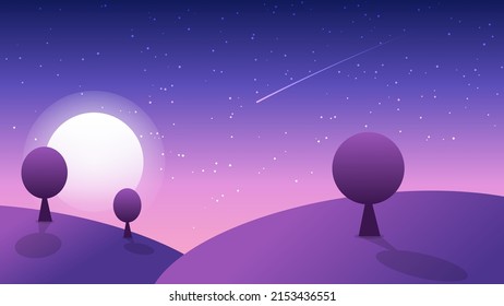 This cute purple landscape illustration can be used in children's books, as a wallpaper for apps for kids or more.