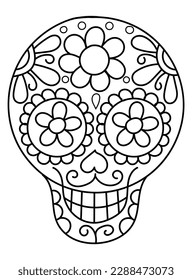 This cute skull doodle is perfect for coloring books and features playful details that make it fun for all ages. Add some whimsy to your next project with this adorable design.