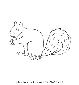 Dies ist ein Cute-Eichhörnchen Mit farbigem Buchseiten-Bild, Eichhörnchenlinien-Kunst, Eichhörnchen-Umrisszeichnung, Vektorgrafik, Eichhörnchen-Vektorgrafik