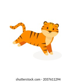 This is a cute tiger isolated on a white background.