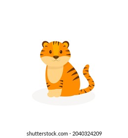 This is a cute tiger isolated on a white background.