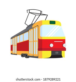 This is a cute tradishional icons or logo with 
tram in the trands color. It draw in the flat style