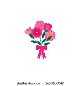 This is cute vector bouquet of flowers isolated on white background. Flat style.
