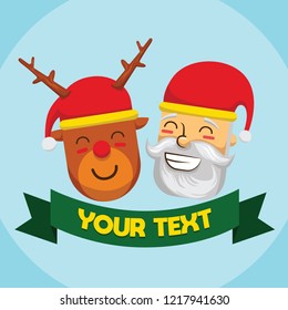 This is a cute vector deer and santa with text on the ribbon. You can use it for design purposes such as banners, landing page, promotional media or other media.