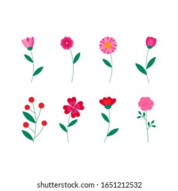 This is cute vector set of flowers isolated on white background. Flat style.