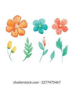 This is a cute watercolor flower set vector.