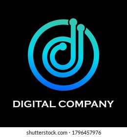 This is d letter techno logo design template illustration