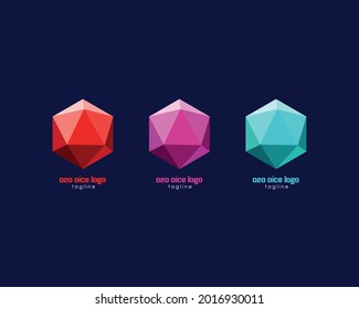 This Is D20 Dice Logo Design. Creative And Modern Dice Logo Design. Red, Pink And Cyan Color. 3 Color Variation. 