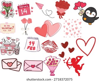 Este paquete de iconos de San Valentín presenta una encantadora colección de Elementos románticos que incluyen corazones, flores, cupido, sobres, lazos, chocolates, notas de amor e ilustraciones festivas. Diseñados en un estilo lindo, colorido y dibujado a mano, estos iconos son perfectos para diseños de San Valentín, publicaciones en redes sociales, tarjetas de felicitación, pegatinas, planificadores digitales, invitaciones, empaques y gráficos promocionales. Ideal para diseñadores, creadores de contenido y empresas Pequeñas que buscan imágenes alegres y románticas.