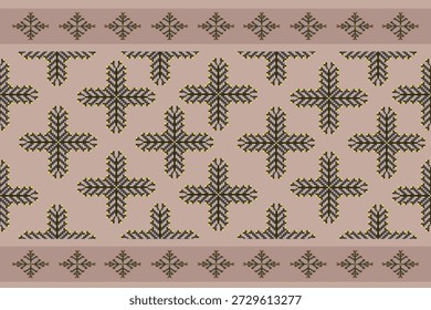 Este patrón de Anuncio cruzado popular decorativo presenta motivos florales geométricos repetitivos inspirados en diseños tradicionales de textiles y bordados. La composición se construye alrededor de flores simétricas en forma de cruz, dispuestas en una cuadrícula equilibrada que crea un flujo visual tranquilo y rítmico. Cada motivo está cuidadosamente espaciado para mantener la claridad y la consistencia, lo que hace que el diseño sea adecuado tanto para aplicaciones de superficie a escala Grande como para aplicaciones decorativas detalladas.

La paleta de colores combina cálidos tonos marrones terrosos con suaves acentos rosados, creando un contraste suave que se siente natural, artesanal y atemporal. Estos tonos apagados evocan una sensación de herencia, calidez y autenticidad, haciendo que el patrón sea ideal para proyectos rústicos, vintage y de inspiración popular. El sutil equilibrio de colores garantiza que el diseño siga siendo versátil y fácil de integrar en una amplia gama de contextos creativos sin abrumar a otros Elementos visuales.