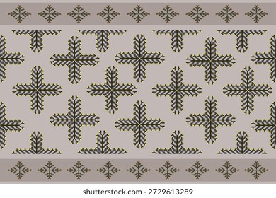 Este padrão de banner de cruz popular decorativo apresenta motivos florais geométricos repetidos inspirados em desenhos têxteis e bordados tradicionais. A composição é construída em torno de flores simétricas em forma de cruz, dispostas em uma grade equilibrada que criou um fluxo visual calmo e rítmico. Cada motivo é cuidadosamente espaçado para manter a clareza e a consistência, tornando o projeto adequado tanto para superfícies de grande escala quanto para aplicações decorativas detalhadas.

A paleta de cores combina tons de marrom terrosos quentes com sotaques de rosa suave, criando um contraste suave que é natural, artesanal e intemporal. Esses tons suaves evocam um senso de herança, calor e autenticidade, tornando o padrão ideal rústico, vintage e projetos inspirados no folk. O sutil equilíbrio de cores garante que o design permaneça versátil e fácil de integrar em uma ampla gama de contextos criativos sem dominar outros elementos visuais.