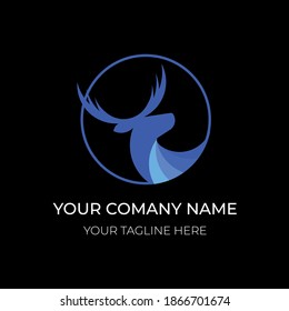 this is deer head logo with the color of of blue and black. It is simple, abstract, modern and minimal.