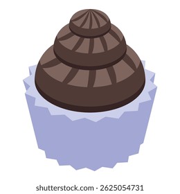 This delicious round chocolate candy in blue paper cup is waiting for you to eat it.