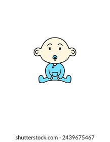 This delightful 2D illustration captures the innocence and charm of a baby in a seated position. With chubby cheeks and bright eyes, the baby sits comfortably, exploring the world around them with a s