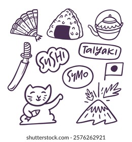 This is a delightful collection of adorable illustrations that celebrate both Japanese food and cultural elements