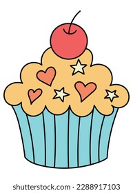  This delightful cupcake illustration features a deliciously frosted cupcake with whipped cream and a cherry on top, perfect for satisfying your sweet tooth. With its playful and colorful design.