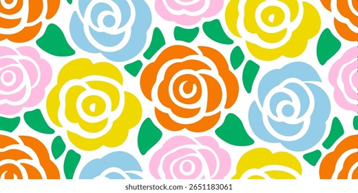 Este delicioso padrão floral apresenta formas de rosa simplificadas em um arranjo lúdico. As cores arrojadas e as linhas limpas criam uma estética moderna e alegre, perfeita para vários designs.
