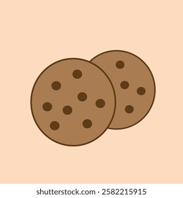 This delightful illustration features two delicious, freshly baked cookies, each with a golden-brown, slightly crumbly texture and studded with chocolate chips.