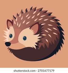 This delightful image features a cartoon hedgehog, curled into a ball, displaying its spiky back and sweet face. It's a charming and endearing depiction of wildlife.