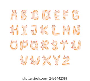 This delightful image showcases an alphabet where each letter is creatively formed by cute orange-and-white cats, perfect for engaging kids in the learning process.