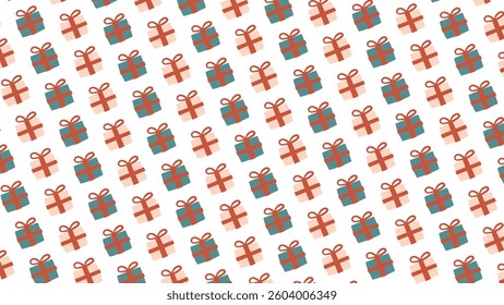 This delightful pattern features charming gift boxes in teal and warm brown against a crisp white background, creating a cheerful and inviting design perfect for festive celebrations and decor.