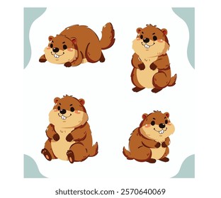 This delightful set of cute groundhog characters features charming vector illustrations that bring a whimsical touch to any project