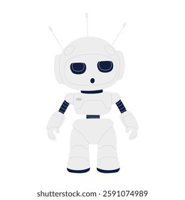 This is a delightful white robot character adorned with blue accents and expressive eyes, ideal for technology themes