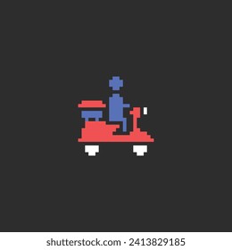 this delivery icon in pixel art with simple color and black background ,this item good for presentations, stickers, icons, t shirt design,game asset,logo and your project.