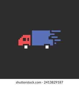 this delivery icon in pixel art with simple color and black background ,this item good for presentations, stickers, icons, t shirt design,game asset,logo and your project.