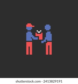 this delivery icon in pixel art with simple color and black background ,this item good for presentations, stickers, icons, t shirt design,game asset,logo and your project.