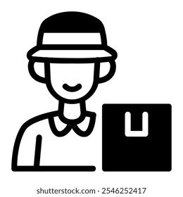 Este icono de hombre de entrega es adecuado para compras, compras en línea, etc.