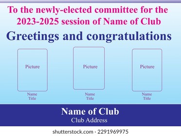 This is a demo design of a banner to welcome a club's newly elected committee.