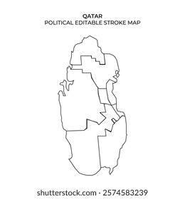 This depiction highlights the political boundaries of Qatar in a stroke format. It allows for easy editing and customization for various purposes, including presentations and educational use.