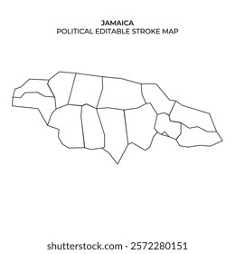 This depiction illustrates the political boundaries of Jamaica, highlighting different regions and areas within the island. It serves as a clear representation for educational or reference purposes.