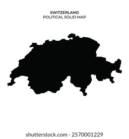 This depiction outlines the solid silhouette of Switzerland, showcasing its unique political borders without any internal divisions. The minimalist design emphasizes the countrys shape.