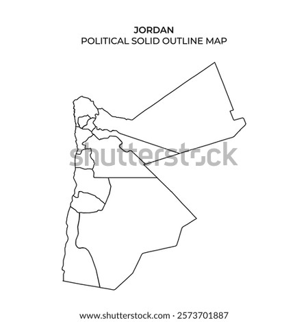 This depiction provides a clear outline of Jordan, highlighting its political divisions and notable regions without filled colors.