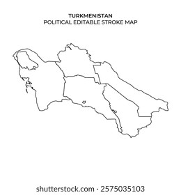 This depiction showcases the outline of Turkmenistan, highlighting its political divisions. The map presents a clean design useful for various editing purposes.