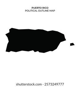 This depiction showcases Puerto Ricos political outline, illustrating the shape of the island and its smaller surrounding keys. It emphasizes geographic features for reference.