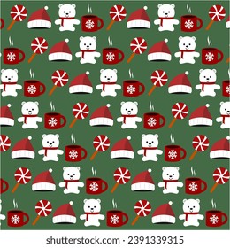 This design asset features a repeating pattern of a cute teddy bear wearing a hat. Perfect for children's clothing, nursery decor, and baby shower invitations.