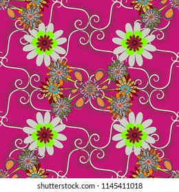 This design can be used for packaging cosmetics, perfumes, greeting or wedding background. Vector spring flower seamless pattern in magenta, gray and brown colors.