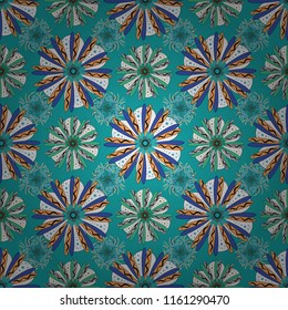This design can be used for packaging cosmetics, perfumes, greeting or wedding background. Vector spring flower seamless pattern in blue, white and orange colors.