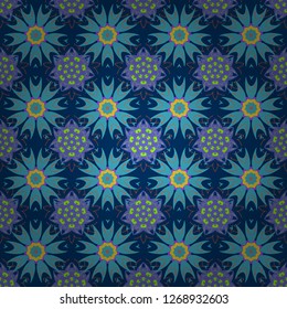 This design can be used for packaging cosmetics, perfumes, greeting or wedding background. Vector spring flower seamless pattern in blue, violet and green colors.